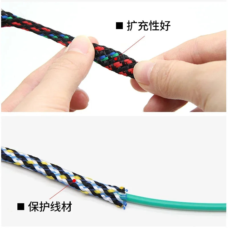 1~100m New  Flexible Braided PP Cotton + PET Yarn Harness Sheath Sleeving Cable Sleeve Wrie Insulated Protection Wrap 4 8 12mm