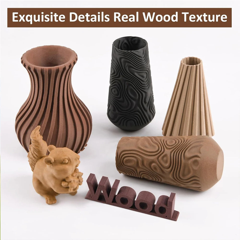 Wood PLA Filament 1.75mm Beginner Bundle,  Individually Vacuum Packed, 250g/500g/1000g Spool, Black wood +Walnut+Logs+cyan wood