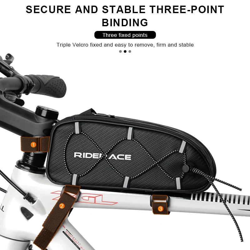 RIDERACE Bicycle Top Tube Bag Portable PU Rainproof Waterproof MTB Gravel Bike Handlebar Front Bag Road Cycling Accessories