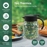 1000ml Vintage Floral Tea Thermos Stainless Steel Tea Kettle Drip-Proof Tea Pot With Tea Infuser Mini Thermo Coffee Pot