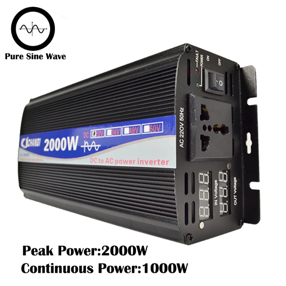 Pure Sine Wave Car Inverter 2000W 3000W Transformer Power Converter 12V 24V 48V 60V 72V to AC 110V 220V 50hz 60hz Solar Inverter