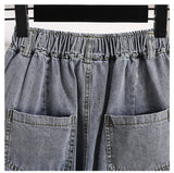 Plus Size Shorts For Women 2024 Summer New Arrivals High Elastic Waist Crimping Wide Leg Loose Streetwear Blue Jeans Shorts