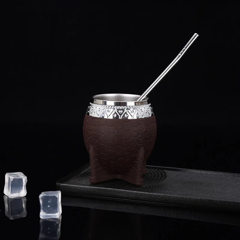 Creative Double Wall 260ml Stainless Steel Yerba Mate Tea Cup Tumbler Beer Pint Coffee Mug Gifts For Friend No Straw