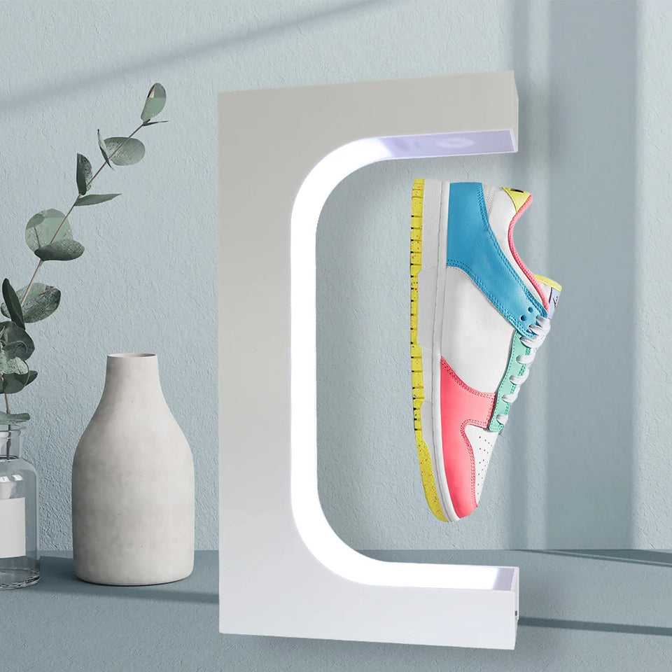LED Floating Shoe Rack 360 Degree Auto Rotate Display Stand Shoes Shop Sample Showcase Shoes Rack Sneaker Storage