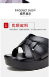 High quality summer leather wedge sandals for women 6cm mid heel new 2025 size 32 33 42 43 platform open toe elegant shoe black