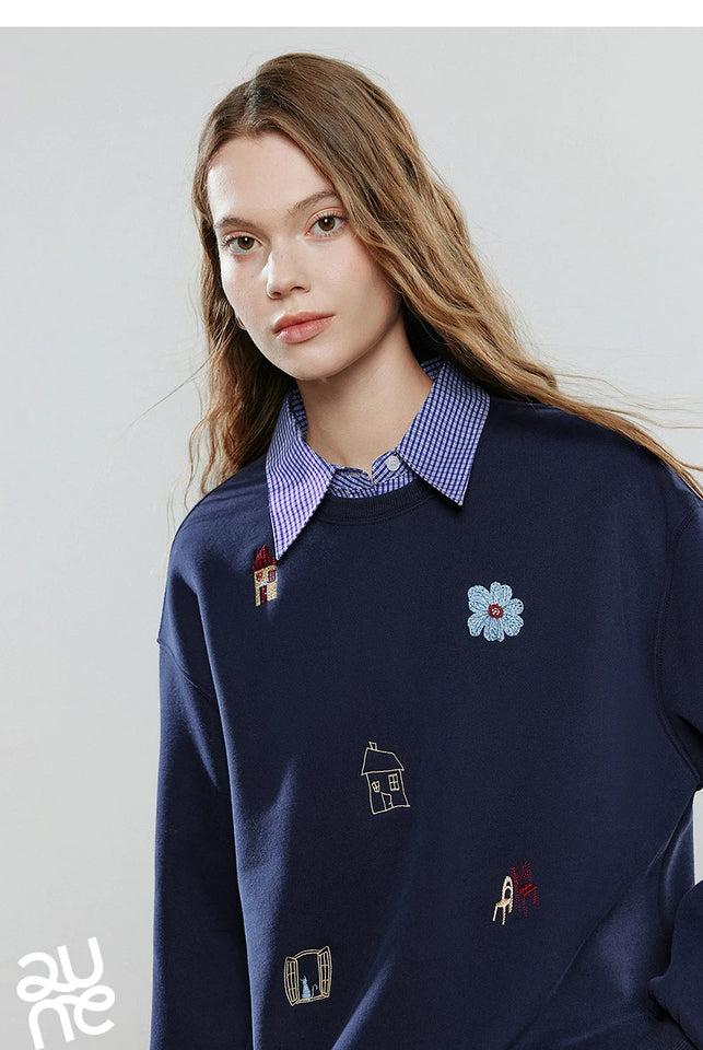 TOYOUTH Women Warm Hoodies Sweatshirt 2025 Winter New Cotton Cartoon Embroidery Age-Reducing Tops