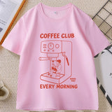 Coffee Club Every Morning Graphic T Shirt Espresso Machine Cozy Coffee Lover Tee Shirt Casual Cotton Short Sleeve Streetwear
