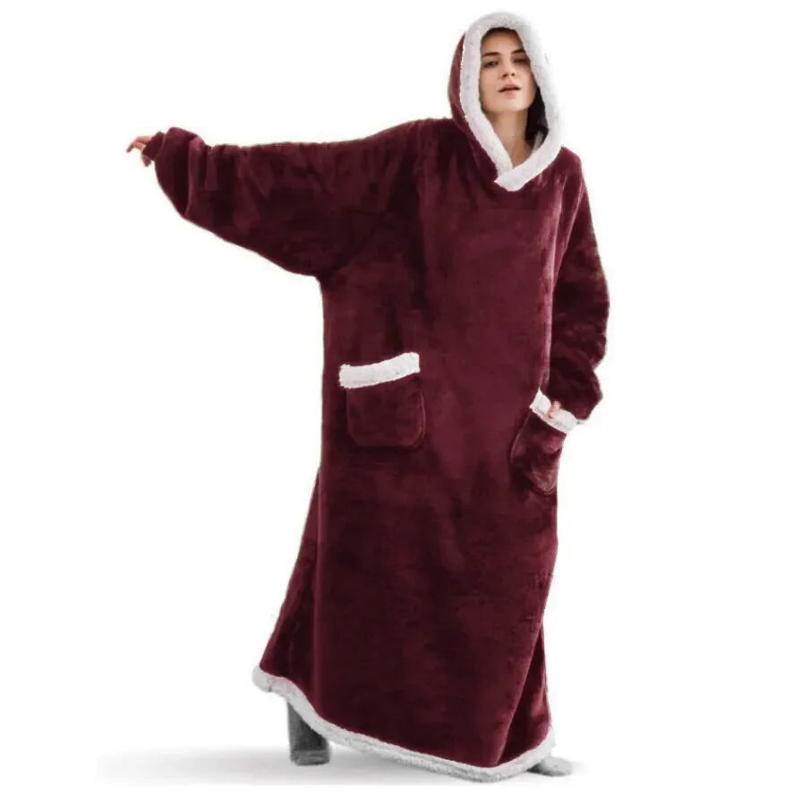 2025 Super Long Flannel Blanket with Sleeves Winter Hoodies Sweatshirt Women Men Pullover Fleece Giant TV Blanket Oversized New