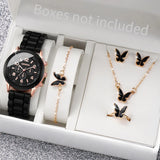 5/6PCS Women's Watch Casual Silicone Band Quartz Watches Butterfly Jewelry Set(Without Box)