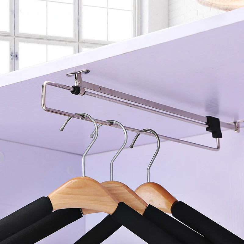 Retractable Closet Wardrobe Rail Clothes Hanger Towel Coat Racks Rod Space Saving Pants Tie Storage Shelf Closet Organizer