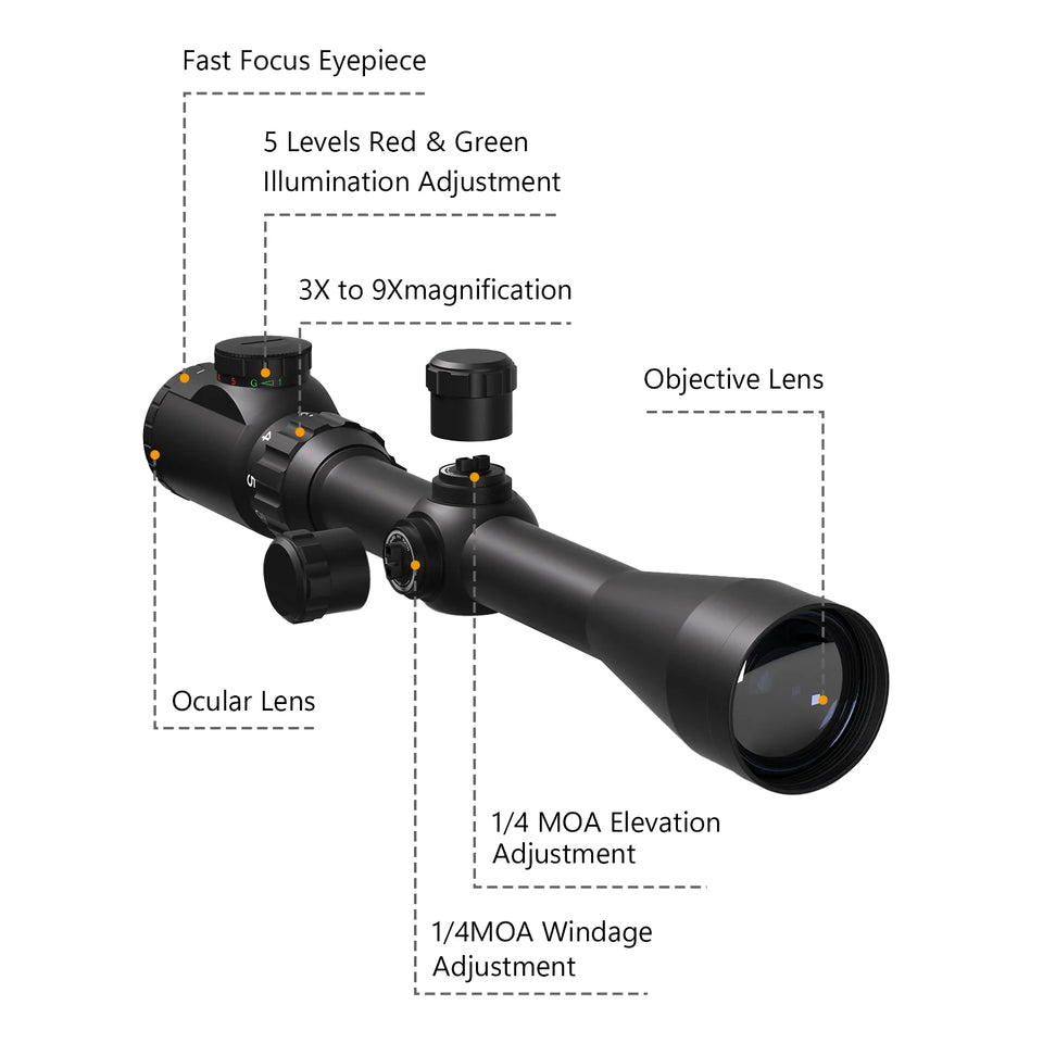 Aquilifer 3-9x40 Hunting Scope SFP ED Glass Red Green Illuminated Free Scope Rings for Hunting