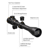 Aquilifer 3-9x40 Hunting Scope SFP ED Glass Red Green Illuminated Free Scope Rings for Hunting