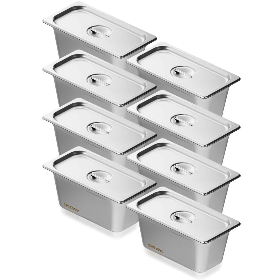 SucceBuy 8 Pack Buffet Chafing Dishes 5.93L Gastronorm Pans Steam Table Pans Tray  with Lid 6-Inch Deep Catering Food Pan