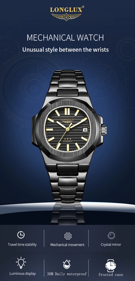 Men automatic watch business date mechanical watches waterproof stainless steel luminous luxury mens watch boyfriend gift