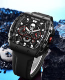 LIGE Brand Mens Watch Skeleton Skull Dial Sports Military Watches Men Fashion Luxury Waterproof Quartz Watch Chronograph Relogio