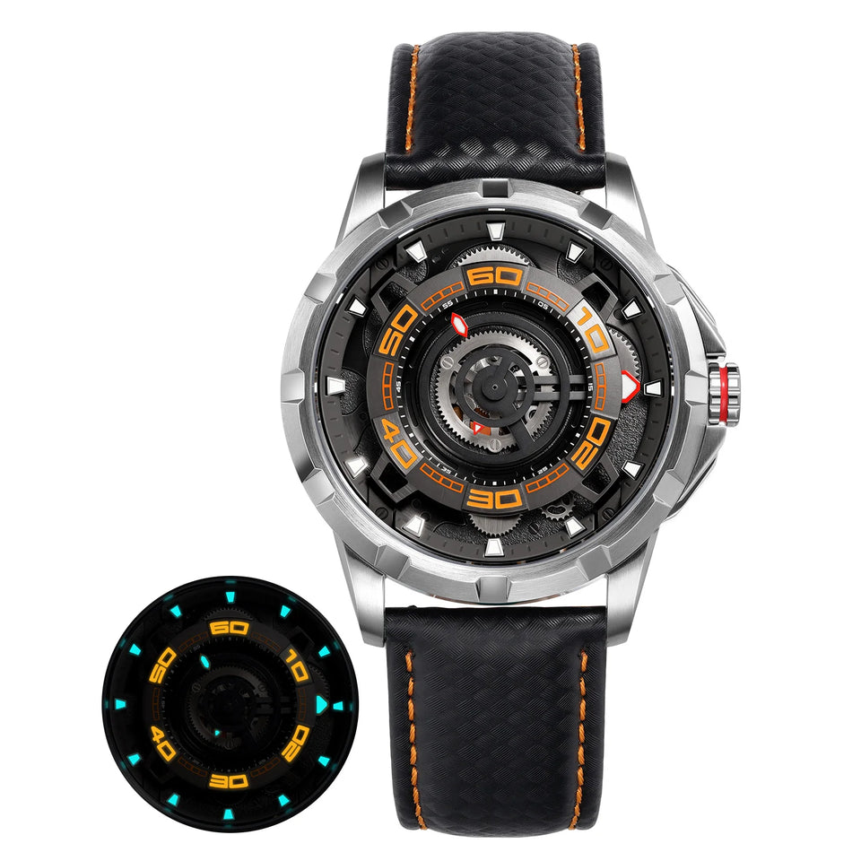 BERNY Automatic Men's Skeleton Watch 5ATM Luminous Sapphire Exhibition 3D Dial 316L Steel MIYOTA 82S0 Mechanical Watches for Men