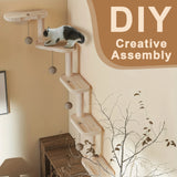 5 Step Wooden Cat Climbing Frame Wall Mounted DIY Cat Ladder Climbing Shelf Wall Steps Shelve for Sleeping Playing Cat Furniture