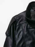 TFMLN 2025 Women Faux Leather Loose Jacket High Street Stand Collar Long Sleeve Coat Fashion Causal Zipper Outwear Autumn Winter