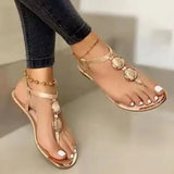 Summer Sandals Women Fashion Casual Beach Outdoor Flip Flop Sandals Metal Decoration Ladies Flat Shoes Big Size 2024