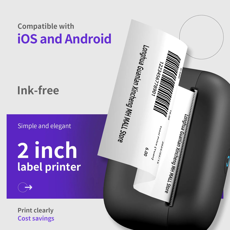 Portable Mini Printer Label Maker 300dpi 2 Inch Thermal Wireless Inkless Printer Bluetooth for IOS and Android Home School