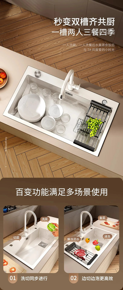 White Kitchen Sink, Stainless Steel Vegetable Sink, Large Sink Under The Table