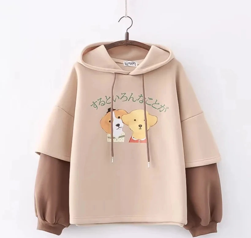 Harajuku Funny Women Hoodies 100% Cotton Winter Plus Fleece Cute Pink Anime Sweatshirt Teen Girl Kawaii Long Sleeve Y2K Hoodie
