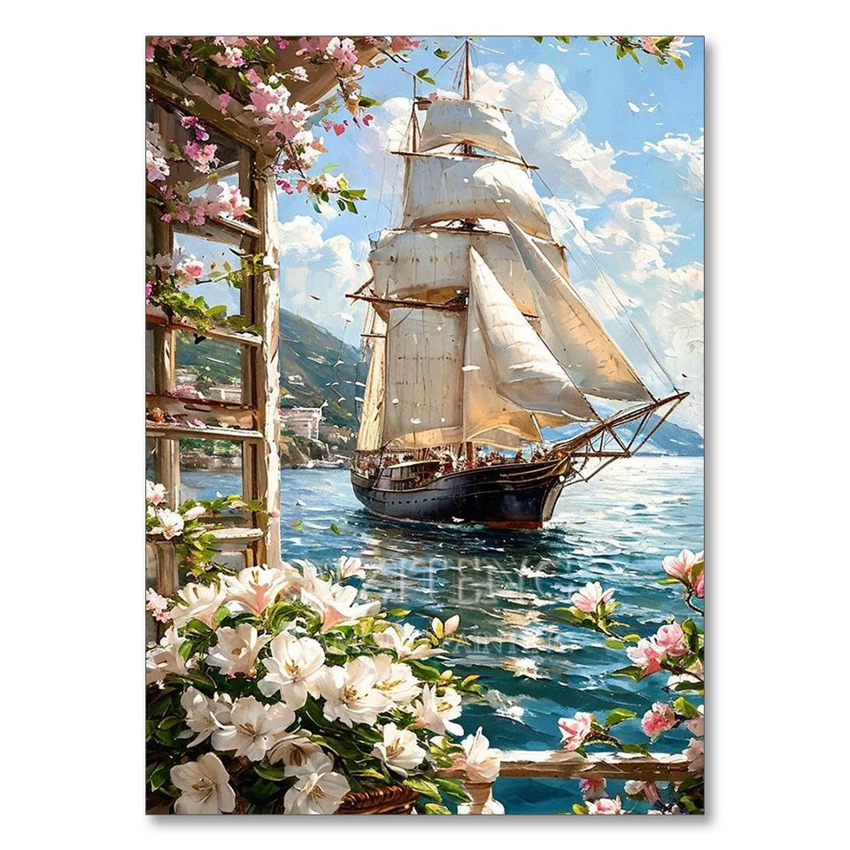 Sea Sailboat 5D Diamond Painting Kit Seaside Scenery New Arrivals Mosaic Cross Stitch DIY Home Decor Gift for Adult Beginners