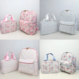 2PCS/SET Trendy Flower Bow Printing School Bag Lunch Bag Large Capacity Nylon Backpack Cute Students Insulation Ice Bento Box