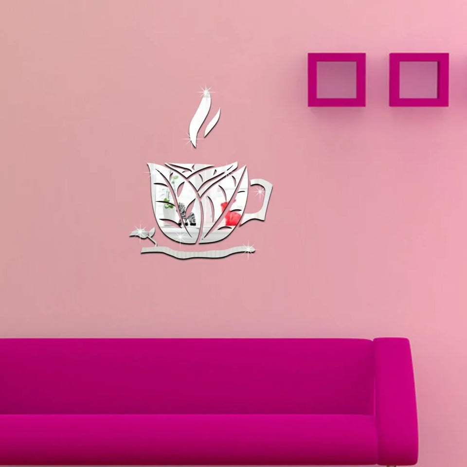 New Creative Acrylic Mirror Coffee Cup Wall Paste Living Room Bedroom Background Wall Decoration Self-adhesive Mirror