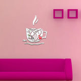 New Creative Acrylic Mirror Coffee Cup Wall Paste Living Room Bedroom Background Wall Decoration Self-adhesive Mirror
