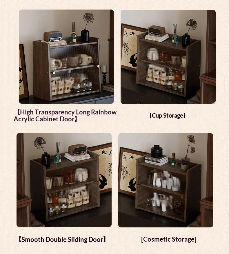 Walnut Wood Living Room Cabinet Storage Dresser Drawer Display Cabinet TV Stand Sideboard Organizer Cup Rack Included Cabinet