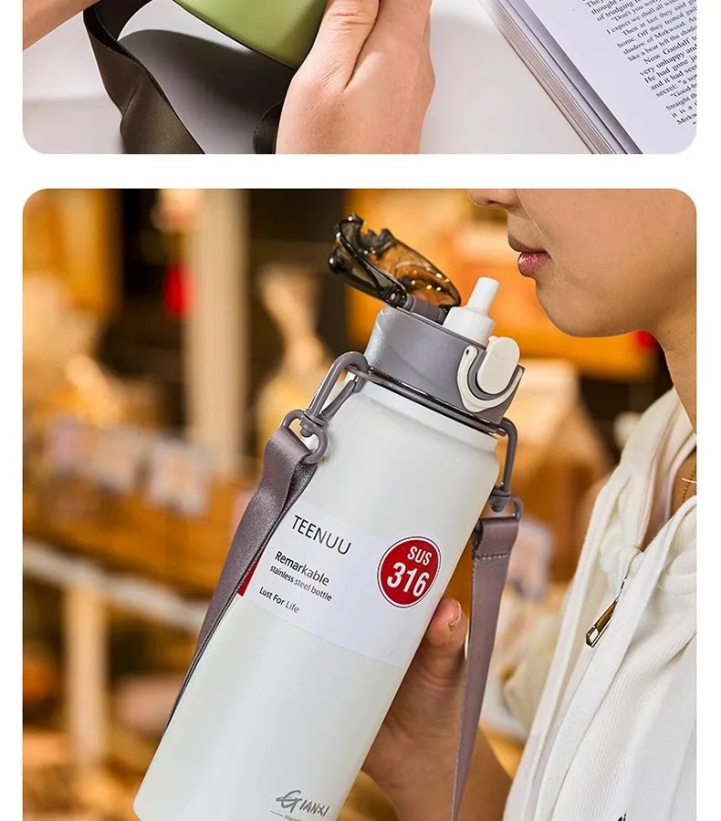 GIANXI 1000ml Spring Cap Large Capacity Vacuum Cup 316 Stainless Steel Coffee Cup Portable Outdoor Sports Water Bottle