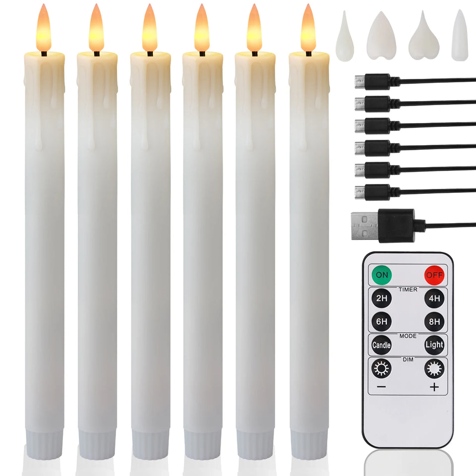 LED Flameless Taper Candles 6.5/11" Battery Operated Fake Flickering Candlesticks Electric Long Candles for Wedding Home Decor