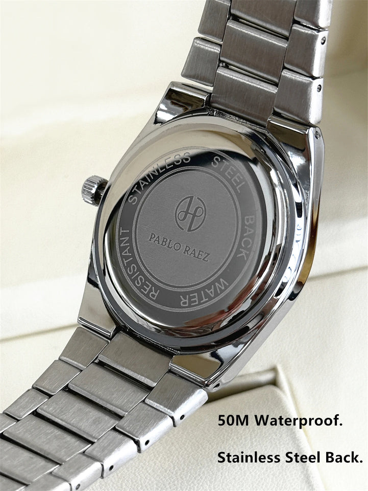 PABLO RAEZ Luxury Quartz Man Wristwatch Men Watches Waterproof Luminous Date Week Stainless Steel Men's Watch Male Reloj+box