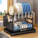 2-Tier Rotating Dish Drying Rack – 360° Swivel Drainboard with Utensil Holder, No-Drill Metal Kitchen Organizer
