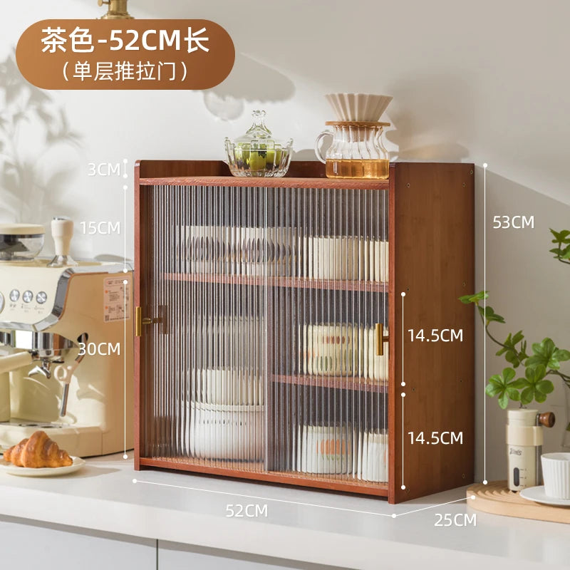 ‌Dustproof Cup Display Cabinet Glass Door Curio Shelf for Coffee Mugs Tabletop Drinkware Organizer for Dining Room/ Bar Counter