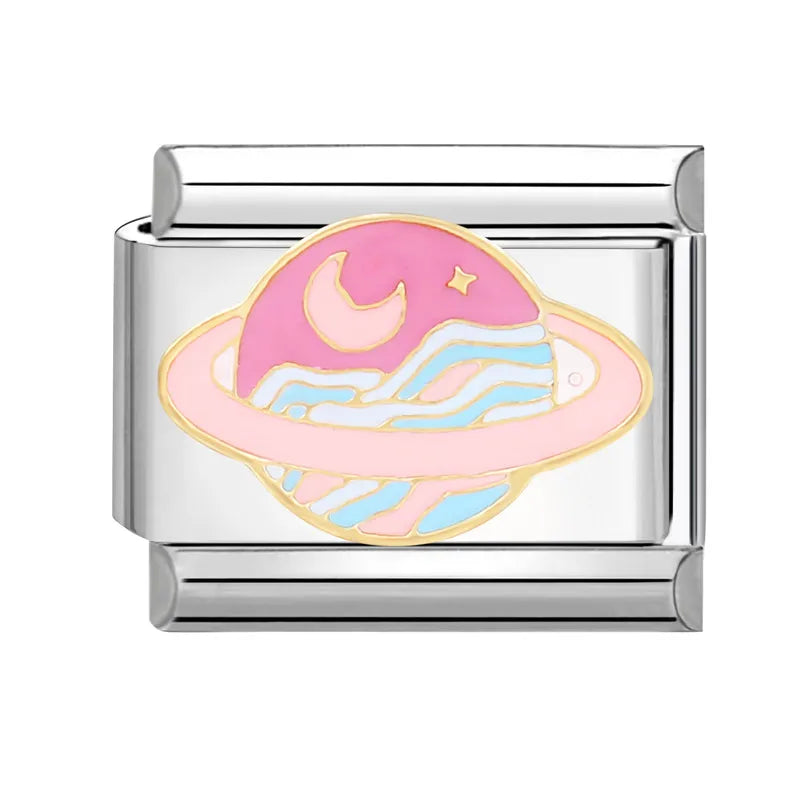 Cute Cats Flowers Planet Coffee Milk Cake Mountain Italian Charm Links Fit 9mm Stainless Steel Bracelet DIY Jewelry Making Gifts