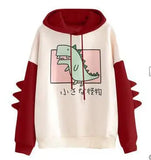 Winter Cute Dinosaur Cartoon Hoodie Women Fashion Sweatshirt Casual Print Long Sleeve Korean Style Splice Tops Kawaii Clothes