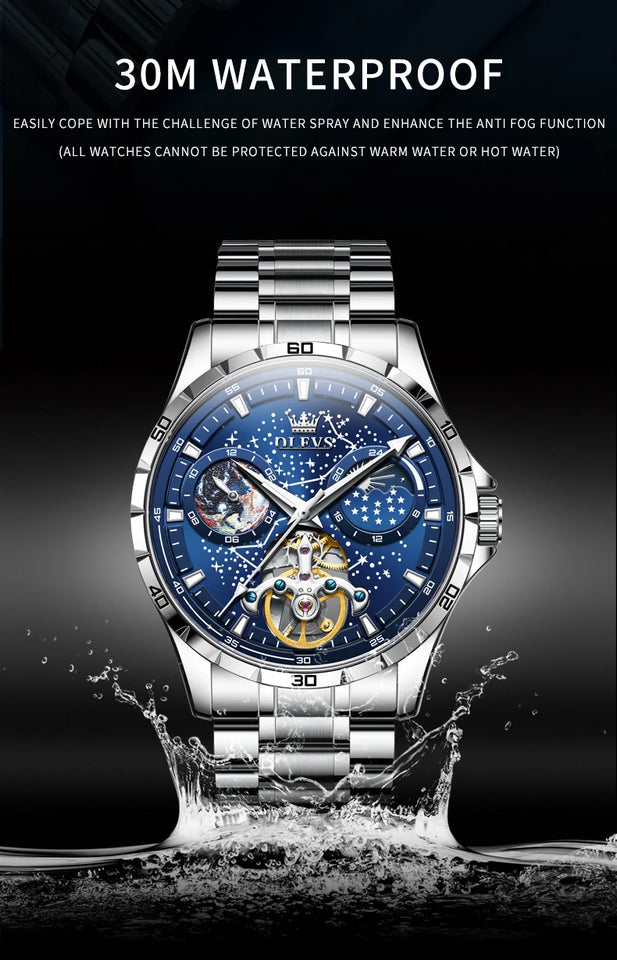 OLEVS 6689 Original Brand Men's Watches Starry Sky Disk Waterproof Luminous Automatic Mechanical Wristwatch Moon Phase Man Watch