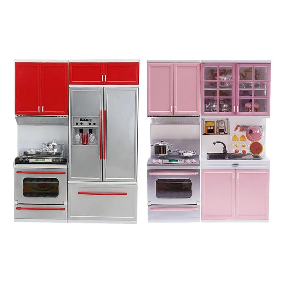 Pretend Play Toy Kitchen, Plastic Play Kitchen with Lights & Sounds, Cookware Pretend Cooking Food Set Toddler Gift Toy