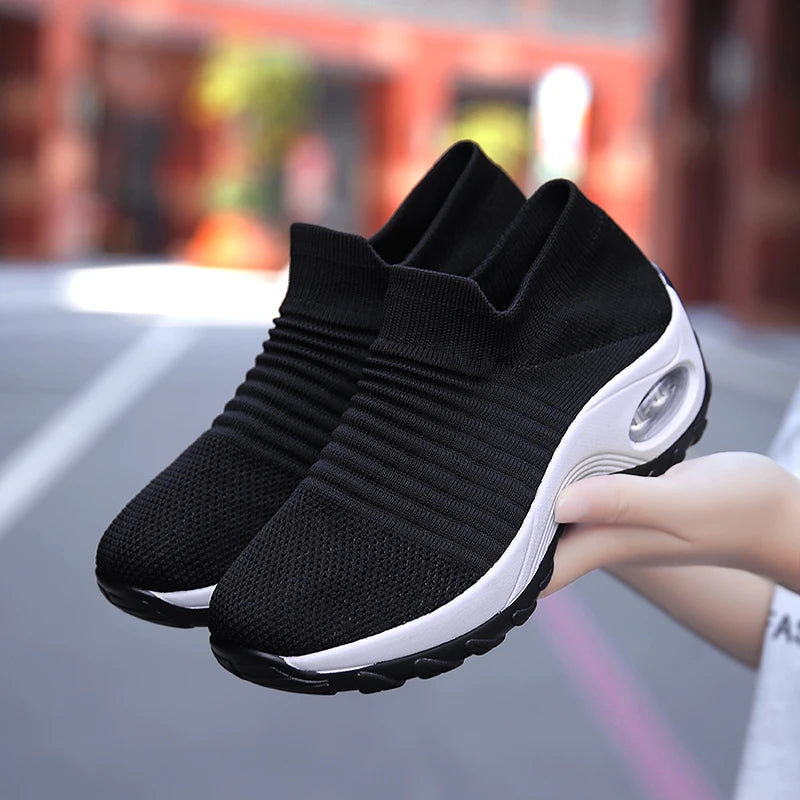 Women Sneakers Fashion Black Sports Casual Shoes Breathable Mesh Lightweight Air Cushion Non-Slip Running Shoe Zapatillas