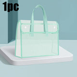 Clear Transparent PVC Tote Bag Large Capacity Waterproof Mesh Pocket Reinforced Handle for School Commute Beach