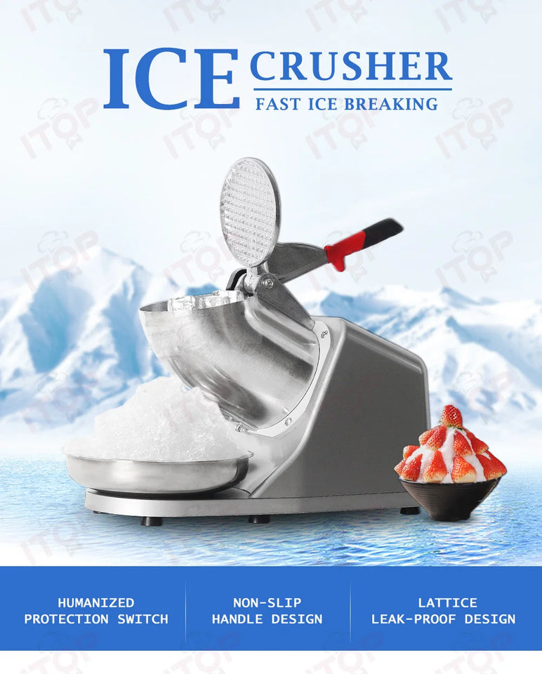 ITOP Ice Crusher Small Commercial Ice Shaver Stainless Steel Shaved Ice Machine Snow Cone Maker
