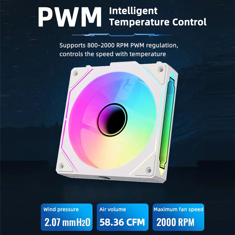 COOLCIRC PC Case Fan 120mm ARGB  Mirror Cycle Light Effect CPU Cooler Fan 4PIN PWM 58.36CFM Fan for Computer Water Cooler