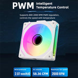 COOLCIRC PC Case Fan 120mm ARGB  Mirror Cycle Light Effect CPU Cooler Fan 4PIN PWM 58.36CFM Fan for Computer Water Cooler