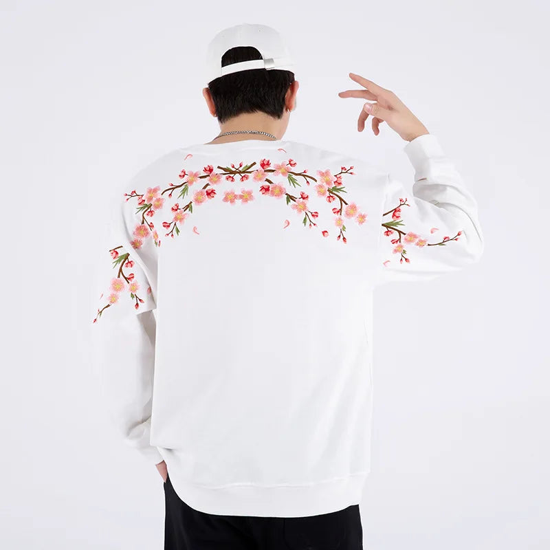 Floral Embroidery Unisex Pullovers Sweatshirt For Men Loose Fit Autumn Quality Cotton Fashion Casual Oversized Luxury Pull Homme