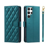 Crossbody Checkered Leather Wallet Case For Samsung Galaxy S24 Ultra S23 Plus S22 S21 FE A55 A25 A35 A15 Lanyard Flip Bag Cover