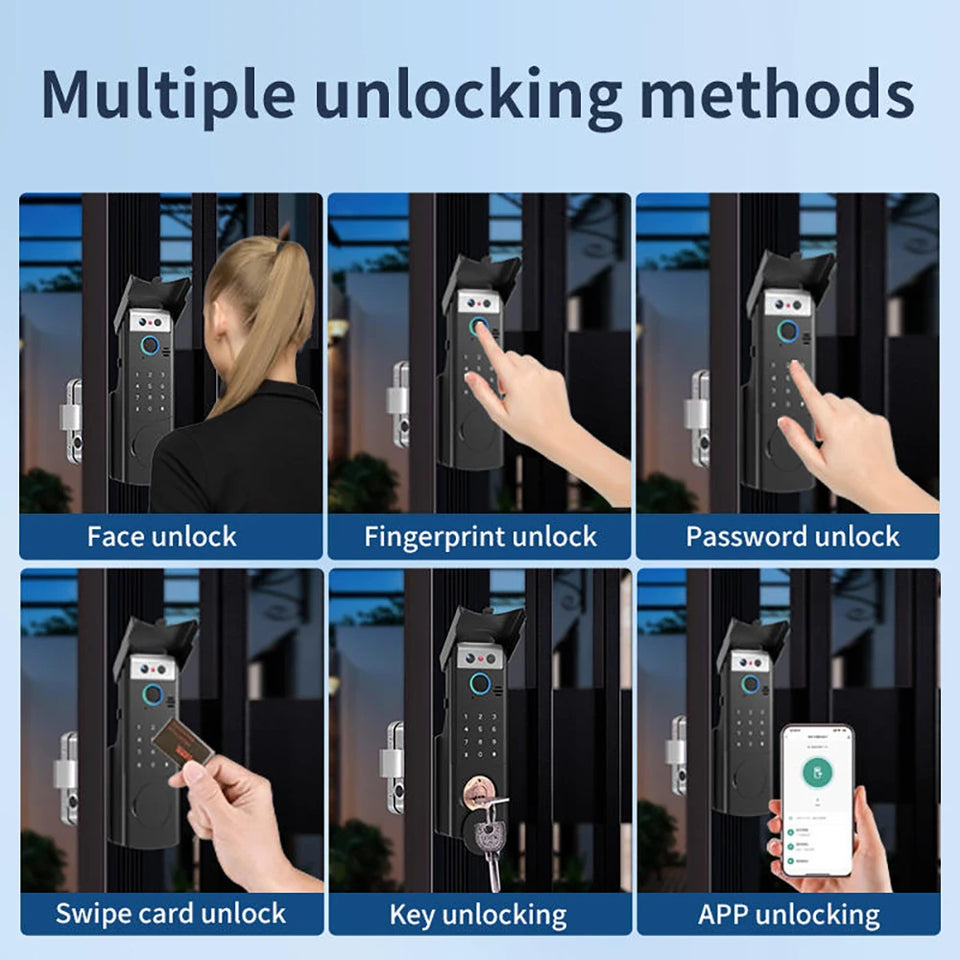 Outdoor Waterproof Smart Tuya Wifi Lock 3D Face Recognition Digital Code Keyless App Fingerprint Lock With Rechargeable Battery