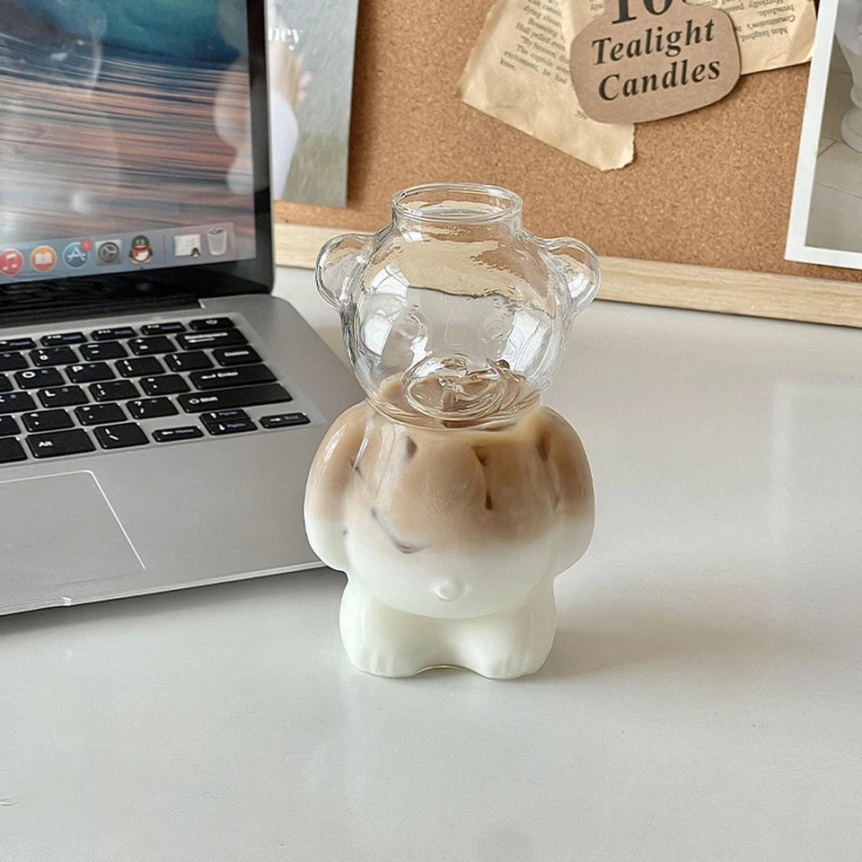 Cute Bear Glass Cup Cartoon Bear Shaped Coffee Mug Bear Shaped Glass Cup Beverage Glasses for Girlfriends Female Birthday Gift