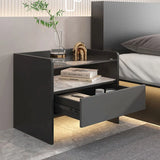 Modern Simple Bedroom Furniture Wooden Glass Bedside Table Storage Side Cabinet